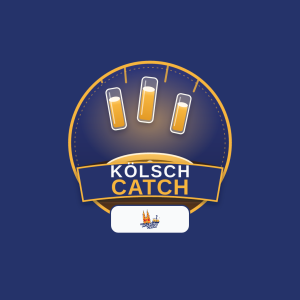 Kölsch Catch App-Icon: rundes Logo mit drei fallenden Kölschstangen vor Navy-Hintergrund